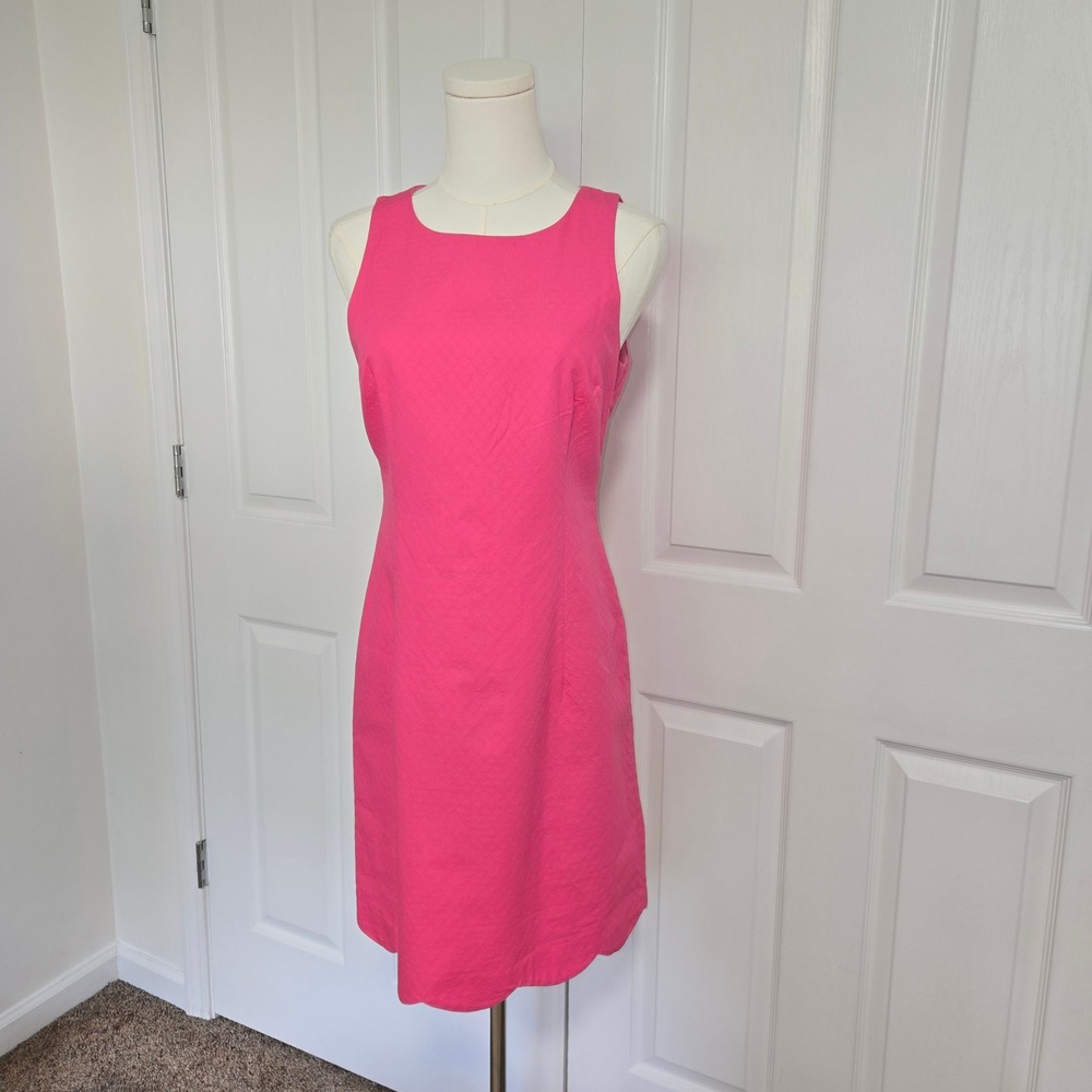 Southern‎ Tide Shift Dress Womens 4 Pink Scalloped Hem Diamond Textured Cotton